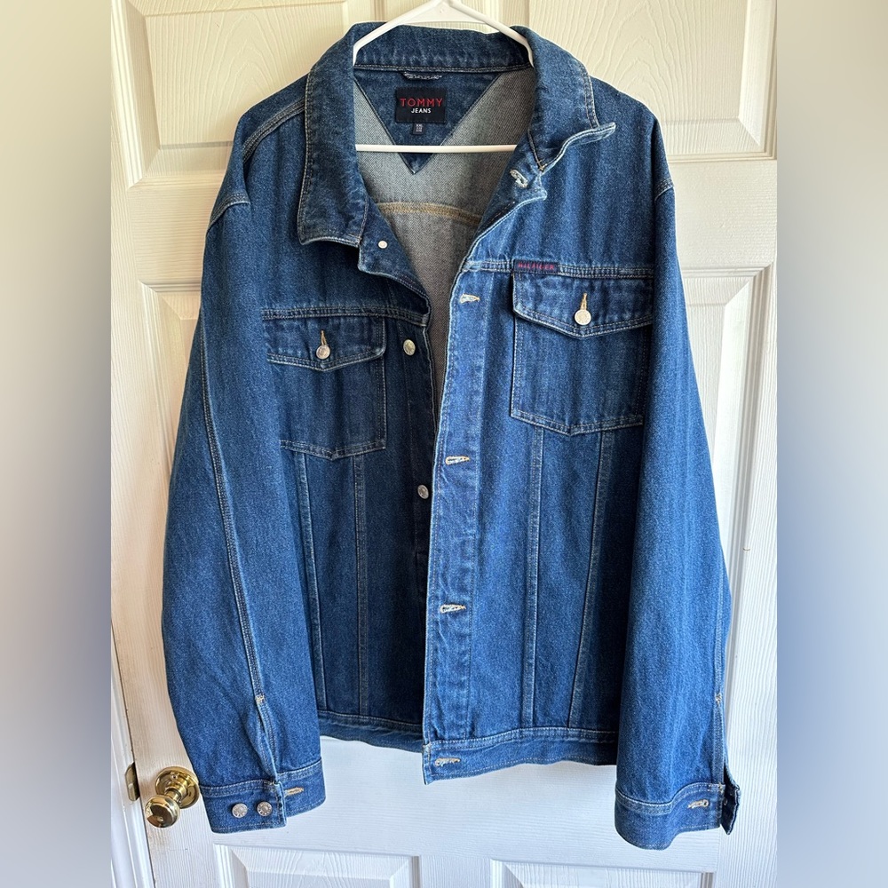 Vintage Tommy Hilfiger Dark Wash Trucker Denim Jacket Size XXL